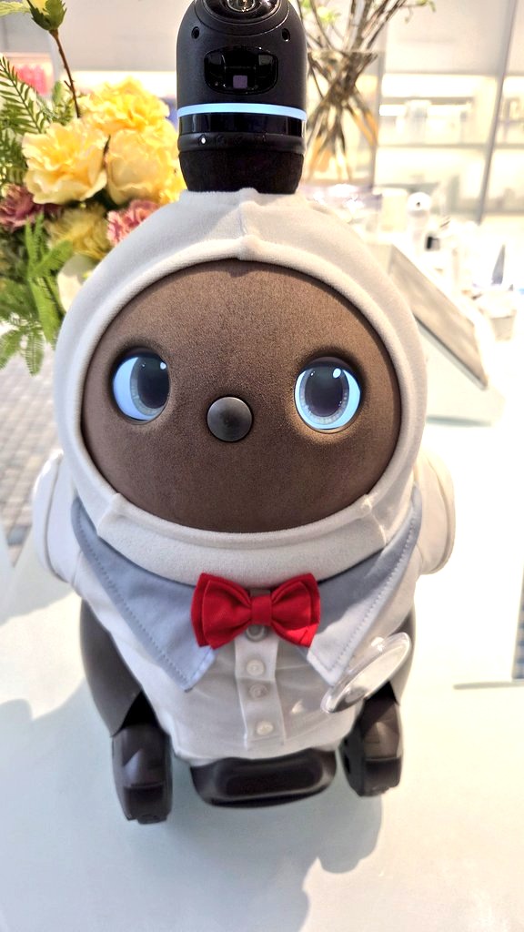 特注の制服を着た看板LOVOTのうるちゃん